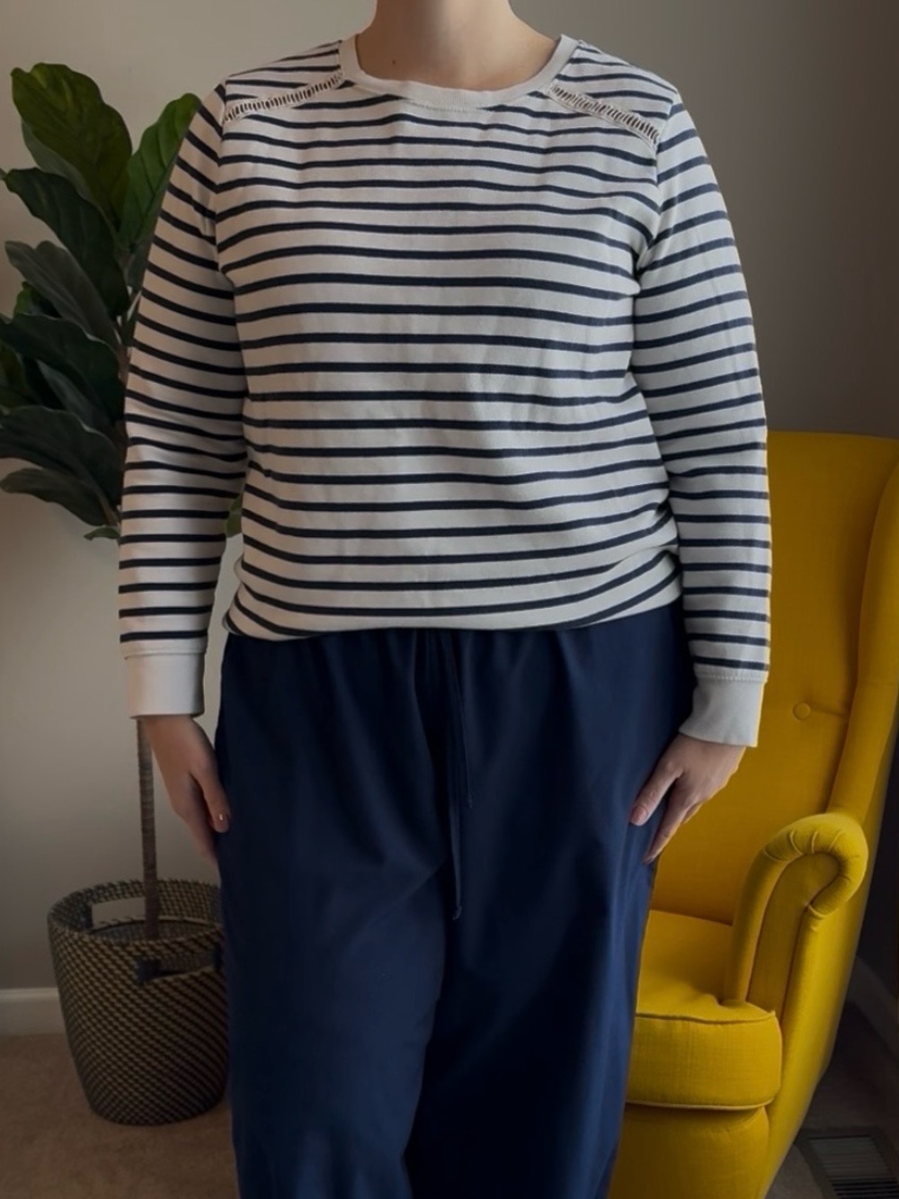 Women’s Old Navy Navy and White Striped Crewneck Sweatshirt